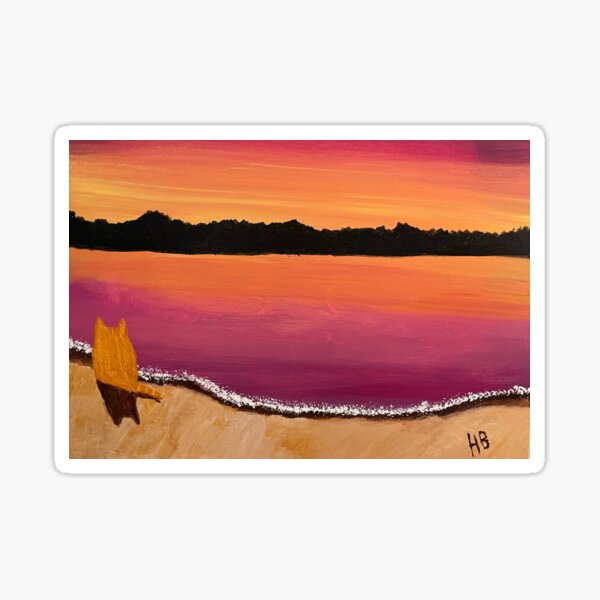 Orange cat on the beach of a lake Sticker