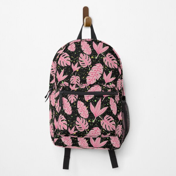 Item preview, llight pink leaves pattern on black background boho style designed and sold by Randa Ranmania.