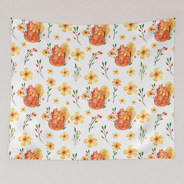 Item preview, Woodland fox and trees watercolor seamless pattern designed and sold by pinkyfish1010.