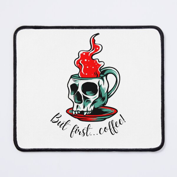 Item preview, But First, Coffee! Slogan Skull Cup Mug & Saucer Red Design: designed and sold by LifeAndWonder.