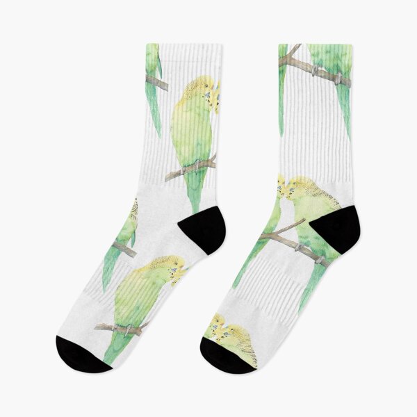 Item preview, Budgies couple kiss watercolor portrait v2 designed and sold by L'Atelier Oranjade.