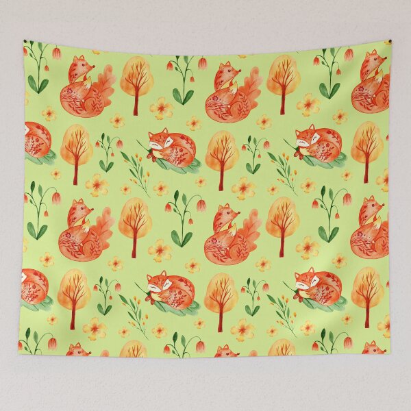 Item preview, Pretty woodland foxes nursery seamless pattern designed and sold by pinkyfish1010.