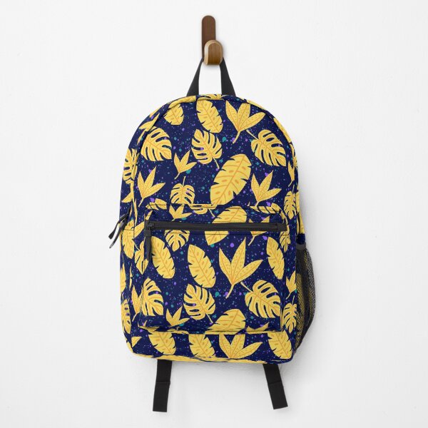 Item preview, yellow leaves pattern over splash blue and purple brush stroke boho style designed and sold by Randa Ranmania.