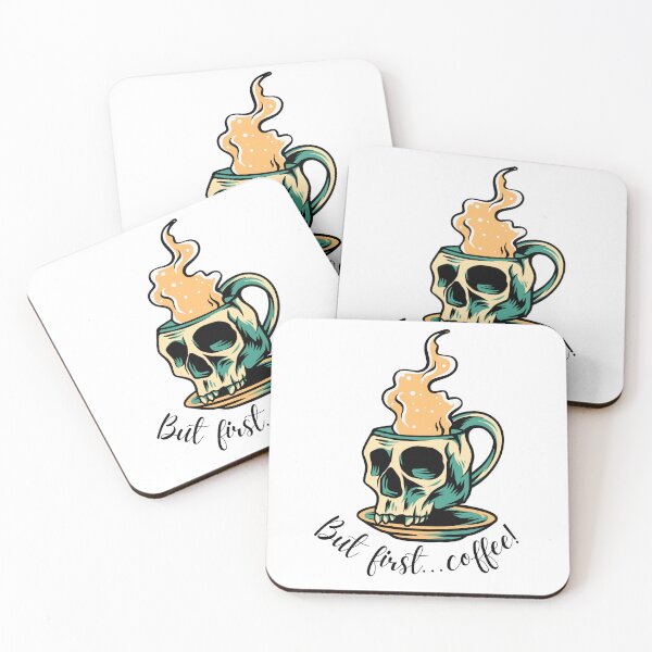 Item preview, But First, Coffee! Slogan Skull Cup Mug & Saucer Cream Colour Design: designed and sold by LifeAndWonder.