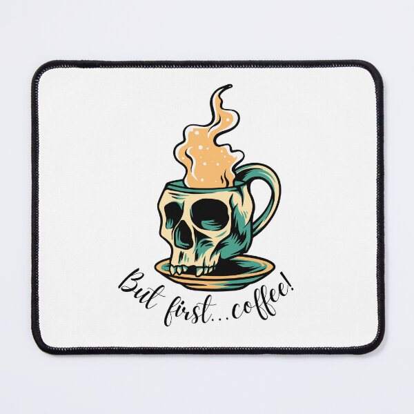 Item preview, But First, Coffee! Slogan Skull Cup Mug & Saucer Cream Colour Design: designed and sold by LifeAndWonder.