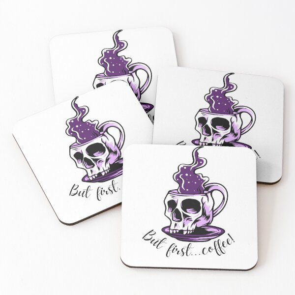 Item preview, But First, Coffee! Slogan Skull Cup Mug & Saucer Purple Colour Design: designed and sold by LifeAndWonder.