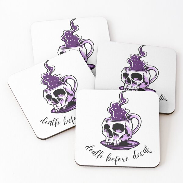 Item preview, Death Before Decaf Slogan Skull Cup Mug & Saucer Purple Colour Design: designed and sold by LifeAndWonder.