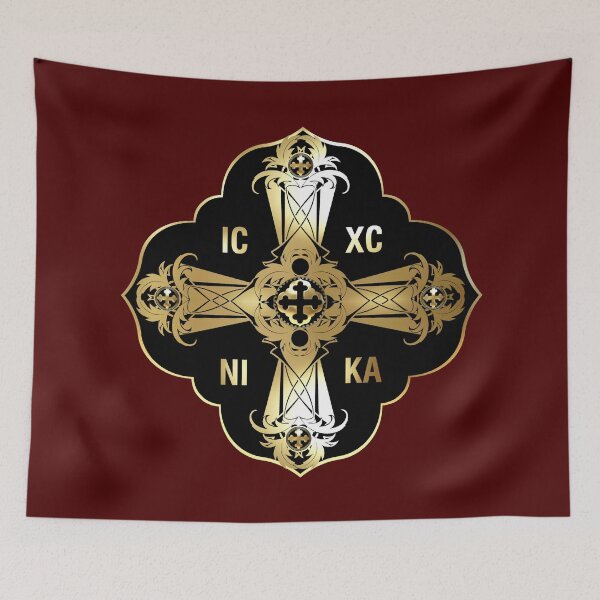 Item preview, Ornate Greek Orthodox Cross Gold Black ICXC NIKA designed and sold by Yiorgos Designs.