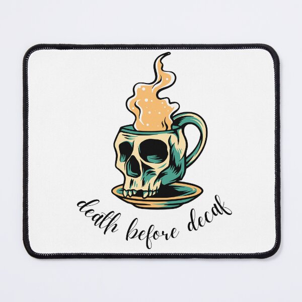 Item preview, Death Before Decaf Slogan Skull Cup Mug & Saucer Cream Colour Design: designed and sold by LifeAndWonder.