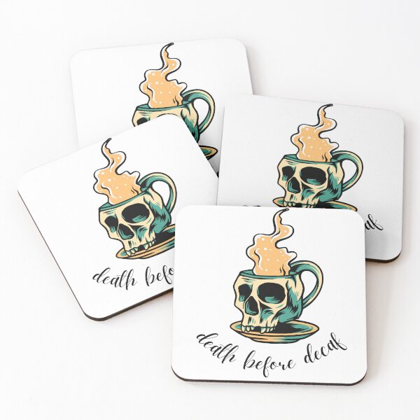 Item preview, Death Before Decaf Slogan Skull Cup Mug & Saucer Cream Colour Design: designed and sold by LifeAndWonder.