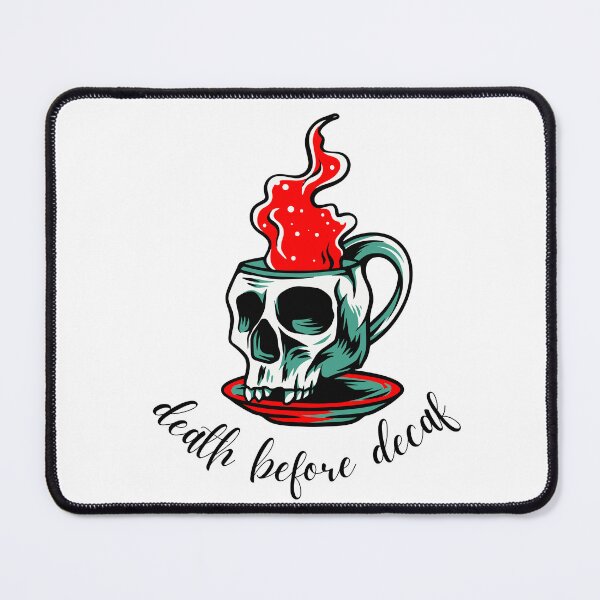 Item preview, Death Before Decaf Slogan Skull Cup Mug & Saucer Red Colour Design: designed and sold by LifeAndWonder.