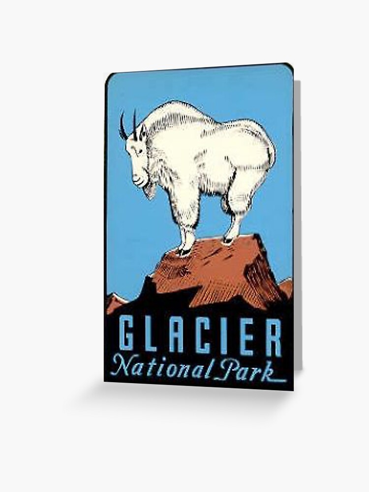 Glacier National Park Montana Vintage Decal - Mountain Goat | Greeting Card