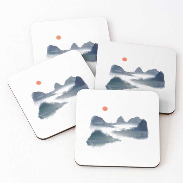 Item preview, Chinese beautiful lake between mountains digital watercolor art design.. designed and sold by MsLuciaStore.