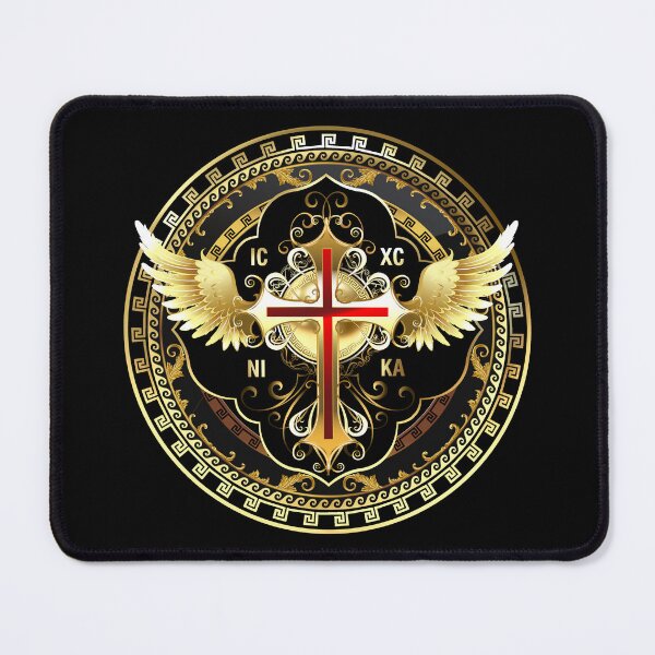 Item preview, Angel Wings Ornate Cross Gold Black Red ICXC NIKA designed and sold by Yiorgos Designs.