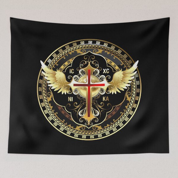 Item preview, Angel Wings Ornate Cross Gold Black Red ICXC NIKA designed and sold by Yiorgos Designs.