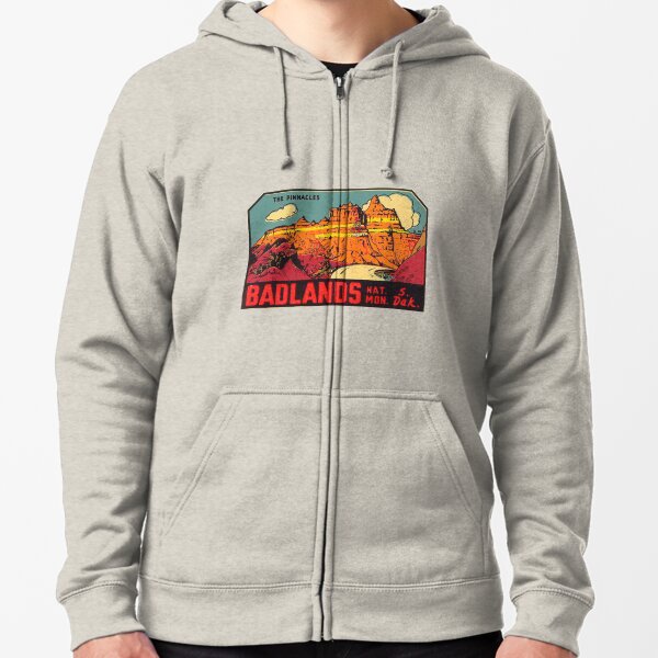 Badlands National Park -The Pinnacles- Vintage Travel Decal Zipped Hoodie