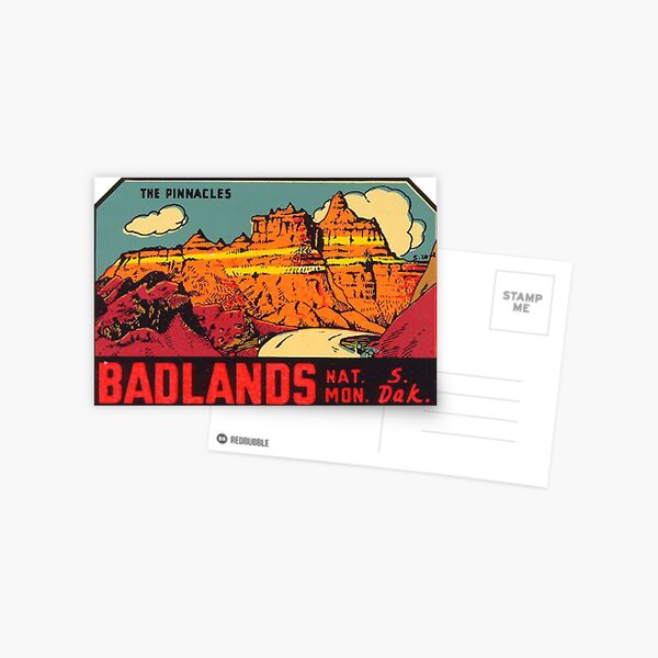Aperçu de l'œuvre Badlands National Park - The Pinnacles - Sticker Voyage Vintage créée et vendue par MeLikeyTees.