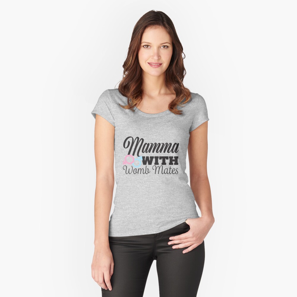 Mamma with Womb Mates Boy and Girl Fitted Scoop T-Shirt