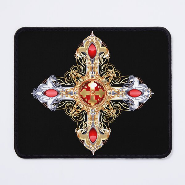 Item preview, Greek Orthodox Cross Red Gold Black Fancy ICXC NIKA designed and sold by Yiorgos Designs.