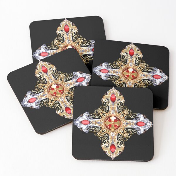 Item preview, Greek Orthodox Cross Red Gold Black Fancy ICXC NIKA designed and sold by Yiorgos Designs.