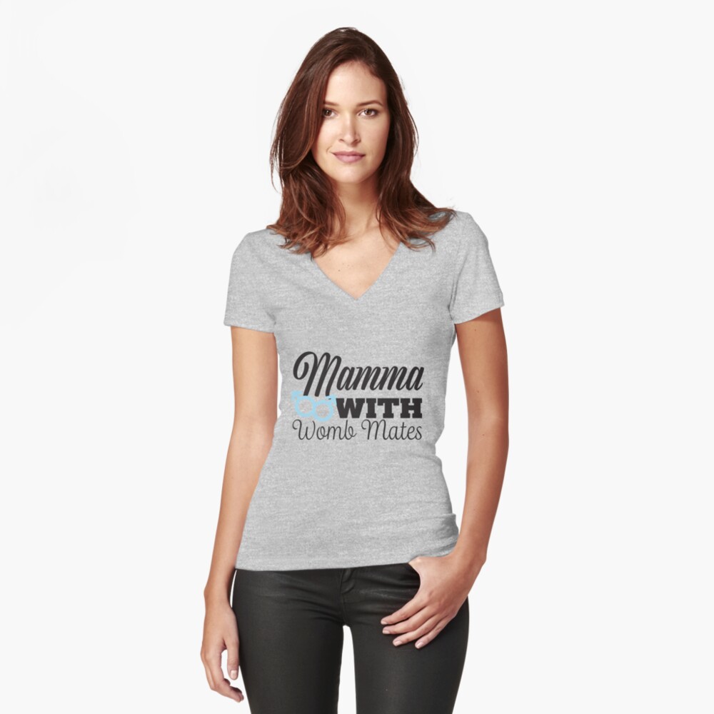 Mamma with Womb Mates, two Boys Fitted V-Neck T-Shirt