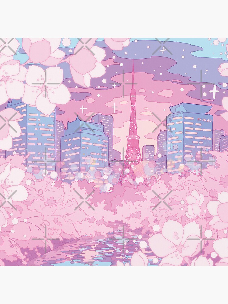 Thumbnail 5 of 5, Coasters (Set of 4), The evening Tokyo lake view (pastel colors) designed and sold by AnGoArt.