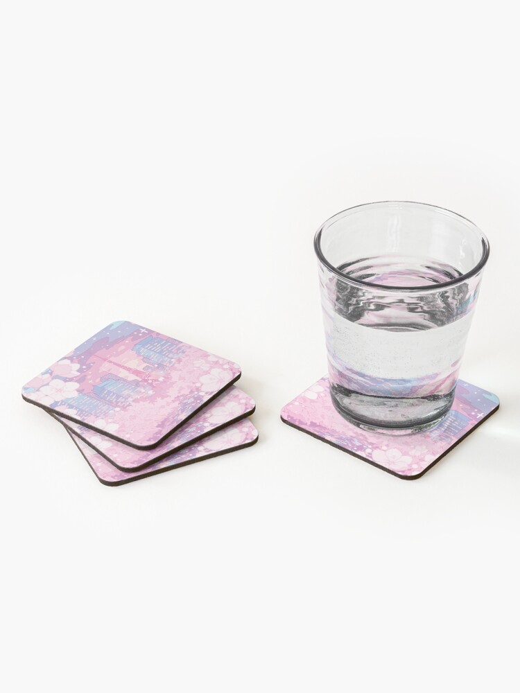 Thumbnail 2 of 5, Coasters (Set of 4), The evening Tokyo lake view (pastel colors) designed and sold by AnGoArt.