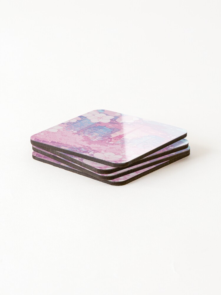 Coasters (Set of 4), The evening Tokyo lake view (pastel colors) designed and sold by AnGoArt