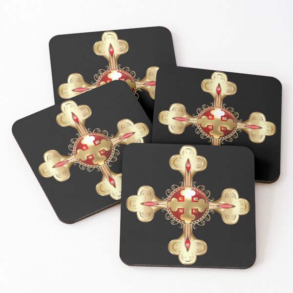 Item preview, Greek Orthodox Cross Red Gold Fancy ICXC NIKA designed and sold by Yiorgos Designs.
