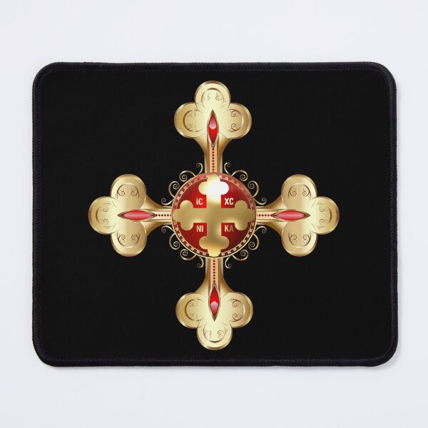 Item preview, Greek Orthodox Cross Red Gold Fancy ICXC NIKA designed and sold by Yiorgos Designs.