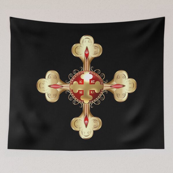 Item preview, Greek Orthodox Cross Red Gold Fancy ICXC NIKA designed and sold by Yiorgos Designs.