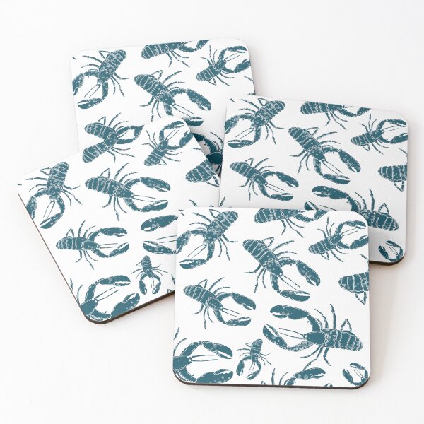 Item preview, Indigo Block Lino Print Lobsters - Crustacean Core designed and sold by RosalieReeves.