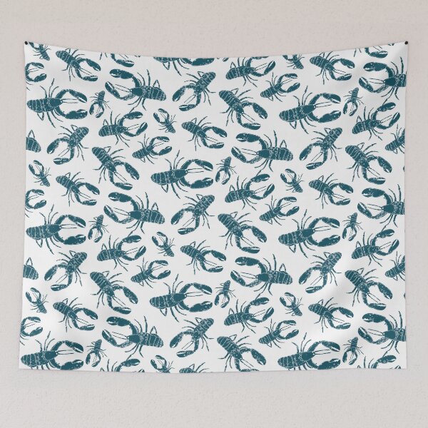 Item preview, Indigo Block Lino Print Lobsters - Crustacean Core designed and sold by RosalieReeves.
