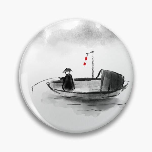 Item preview, Chinese man fishing in the boat beautiful ink art designed and sold by MsLuciaStore.