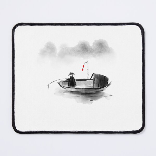 Item preview, Chinese man fishing in the boat beautiful ink art designed and sold by MsLuciaStore.