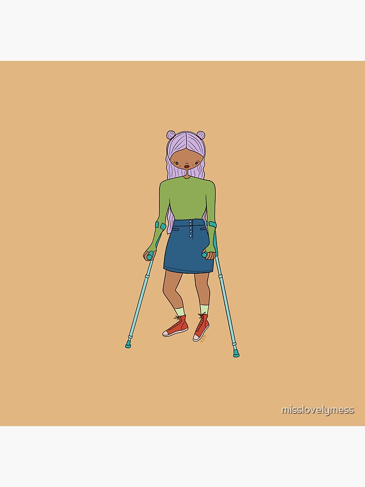 Cute Girl With Forearm Crutches (Orange) Pin for Sale by misslovelymess