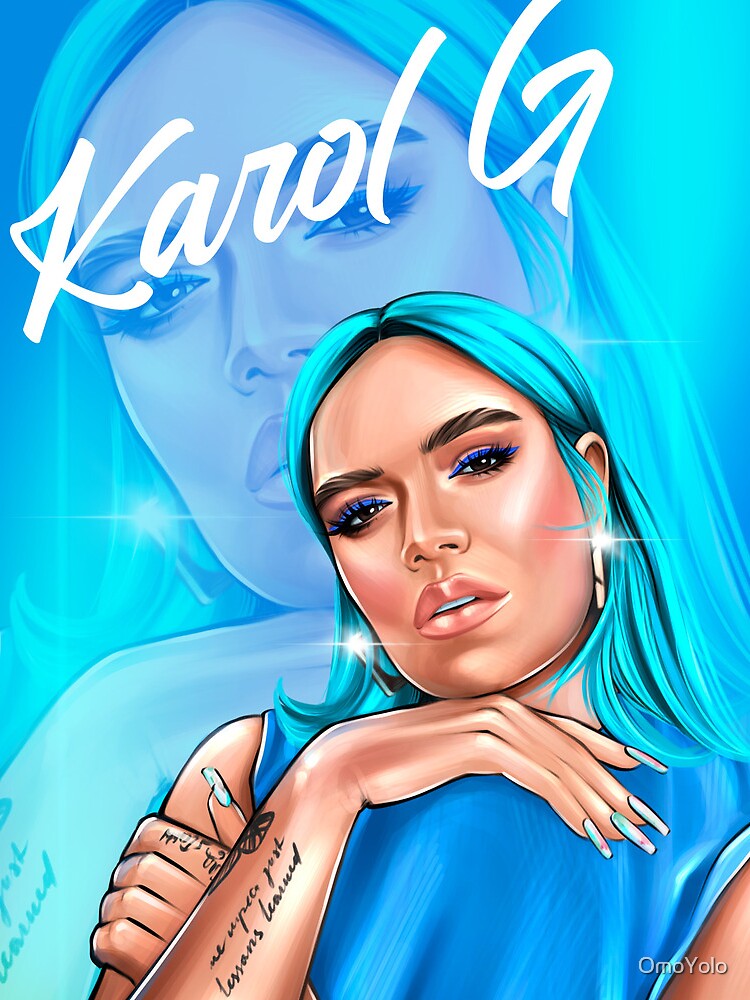 Disover Rectangle Karol G with Blue Hair Illustration  Drawstring Bag