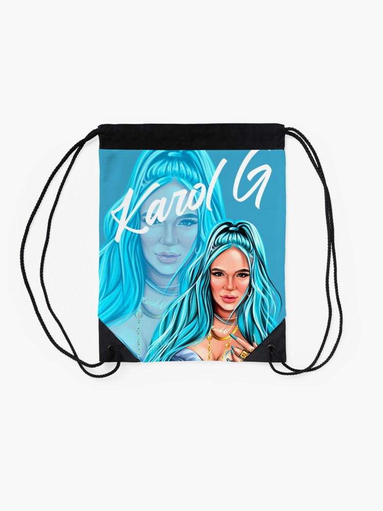 Disover Rectangle Karol G with Blue Hair Illustration  Drawstring Bag