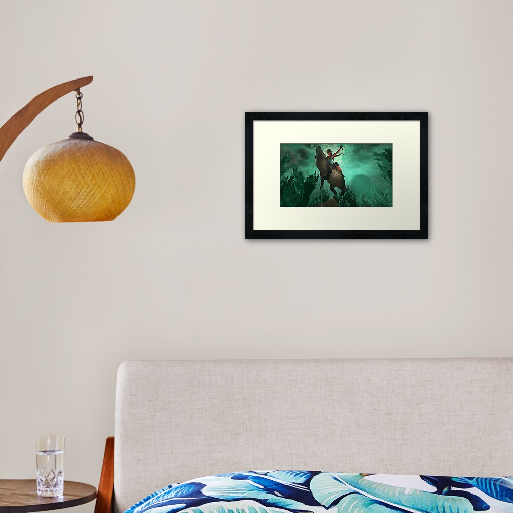 Lara Croft fighting a crocodile Framed Art Print