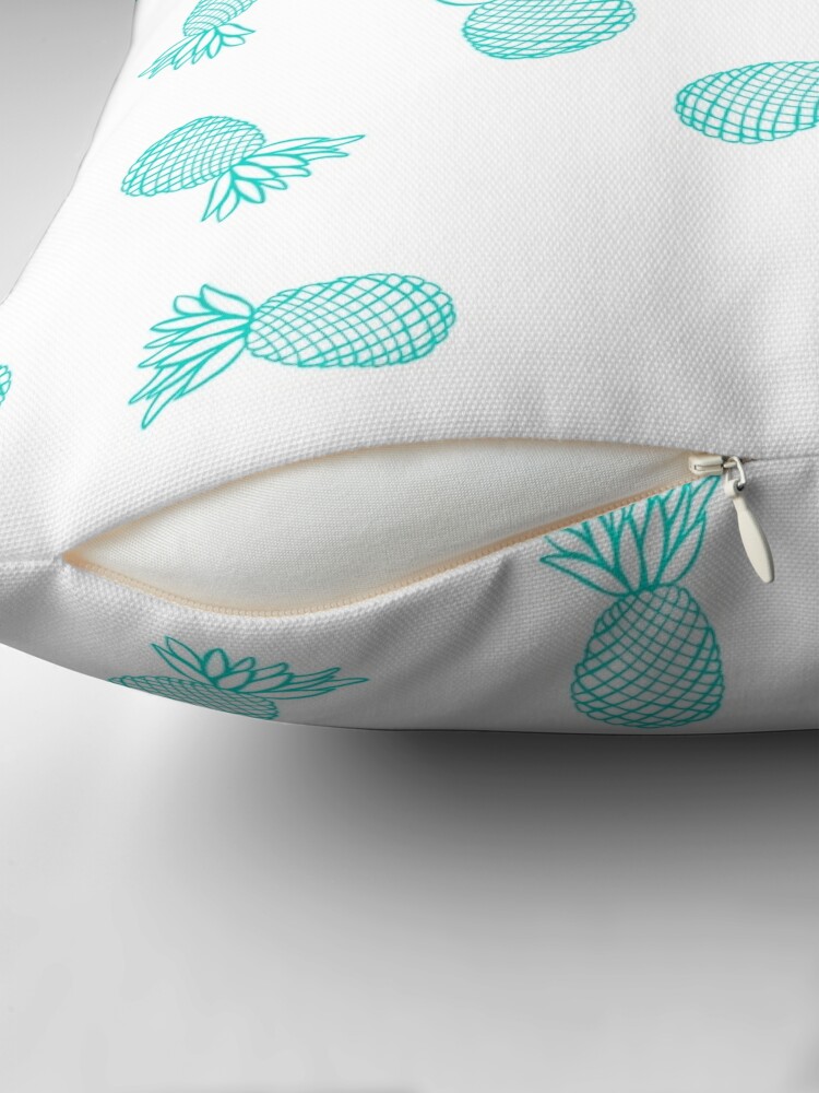 Throw Pillow, Turquoise Pineapple Ink on White Pattern designed and sold by DeafAngel1080