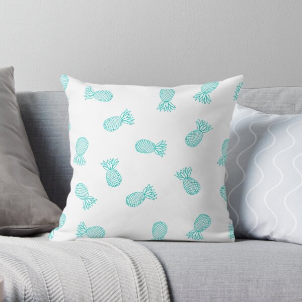 Turquoise Pineapple Ink on White Pattern Throw Pillow