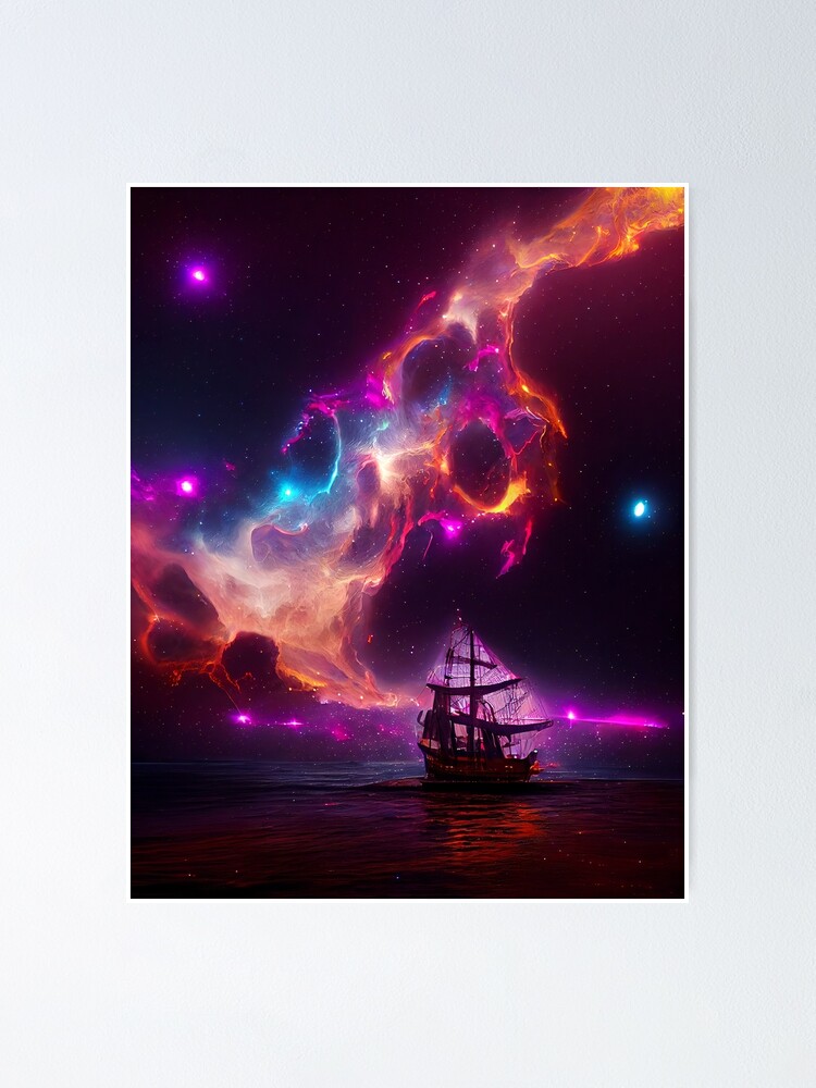 Poster for Sale avec l'œuvre « Bateau pirate - Thème de l'espace