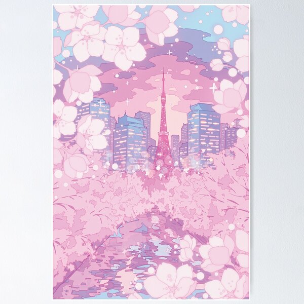The evening Tokyo lake view (pastel colors) Poster