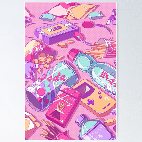 Vista previa del artículo con la obra «Snacks y bebidas retro japonesas en colores pastel», diseñado y vendido por AnGoArt.