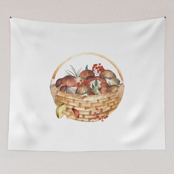 Item preview, Watercolor Wild Mushrooms and Berries Basket Harvest designed and sold by silviaol.