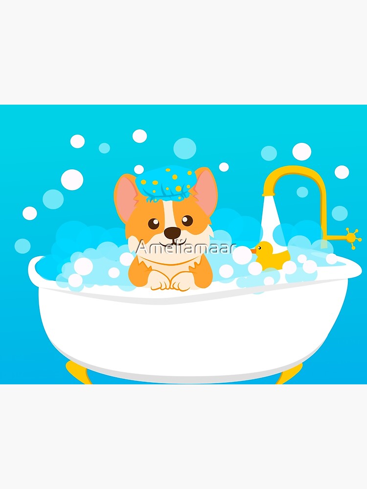 Corgi taking a bath by Ameliamaar