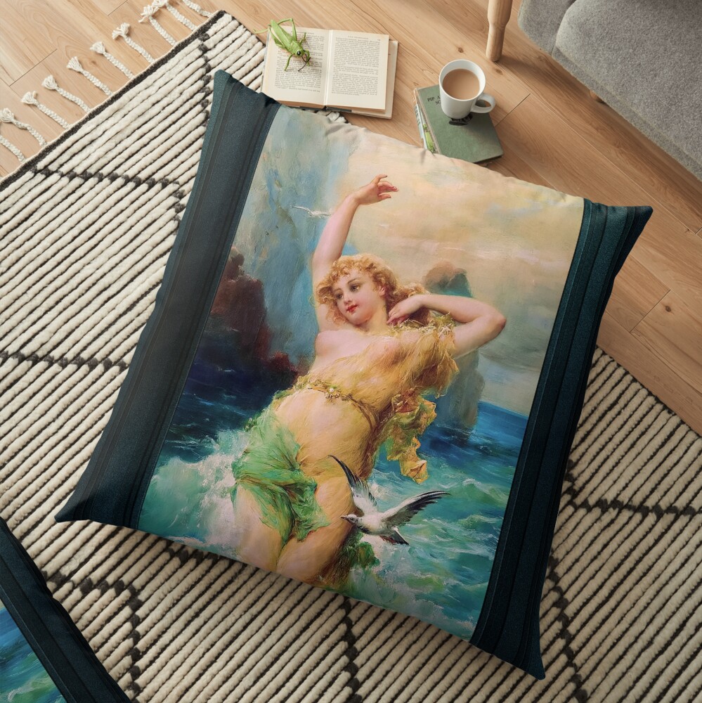 Water Nymph by Joseph Bernard (Hans Zatzka) - A Beauty Of The Sea 4 Water Nymph by Joseph Bernard (Hans Zatzka) Remastered Xzendor7 Classical Art Old Masters Reproductions Floor Pillow