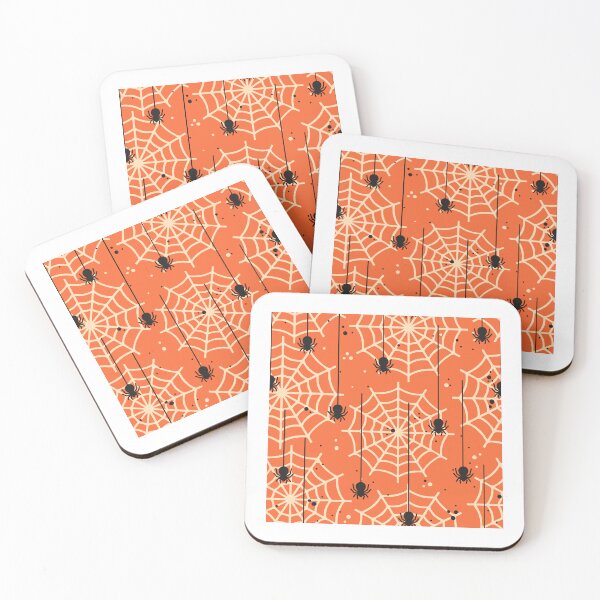 Item preview, Halloween spider and spider web on orange background designed and sold by BraveNewDesigns.