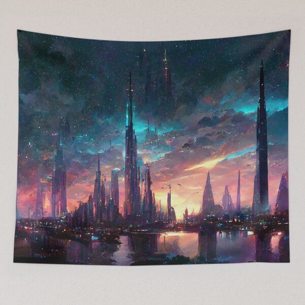 Item preview, Radiant Colorful Crystal Power City Cloudy Night designed and sold by SteampunkJuni.