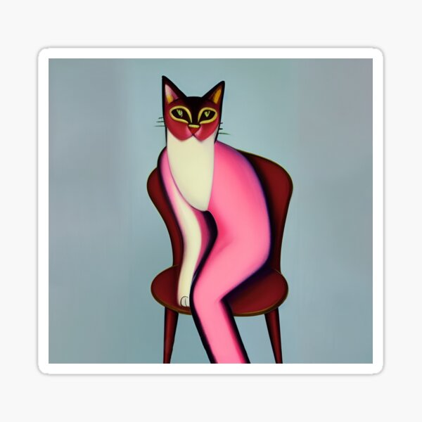 Pink cat on chair Sticker